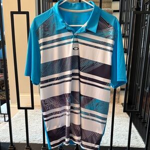 Oakley Men's Aqua and White Striped Polo Shirt